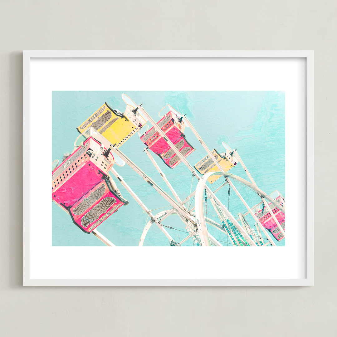 "Fair Days 3" - Art Print in Aqua, Pink, Yellow by Shannon Howard - Framed