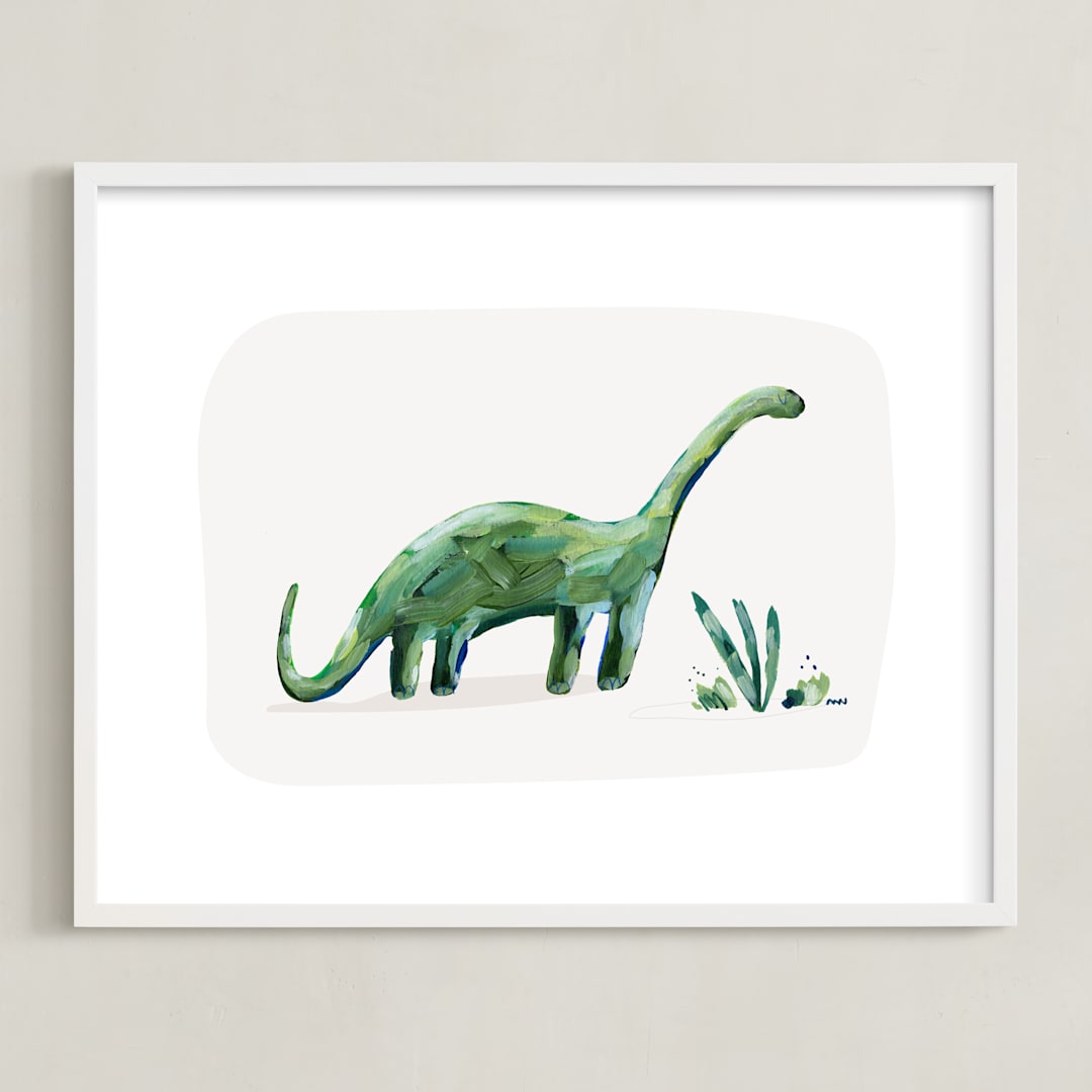 "brave brontosaurus" - Art Print in Leaf by Kayla King - Framed