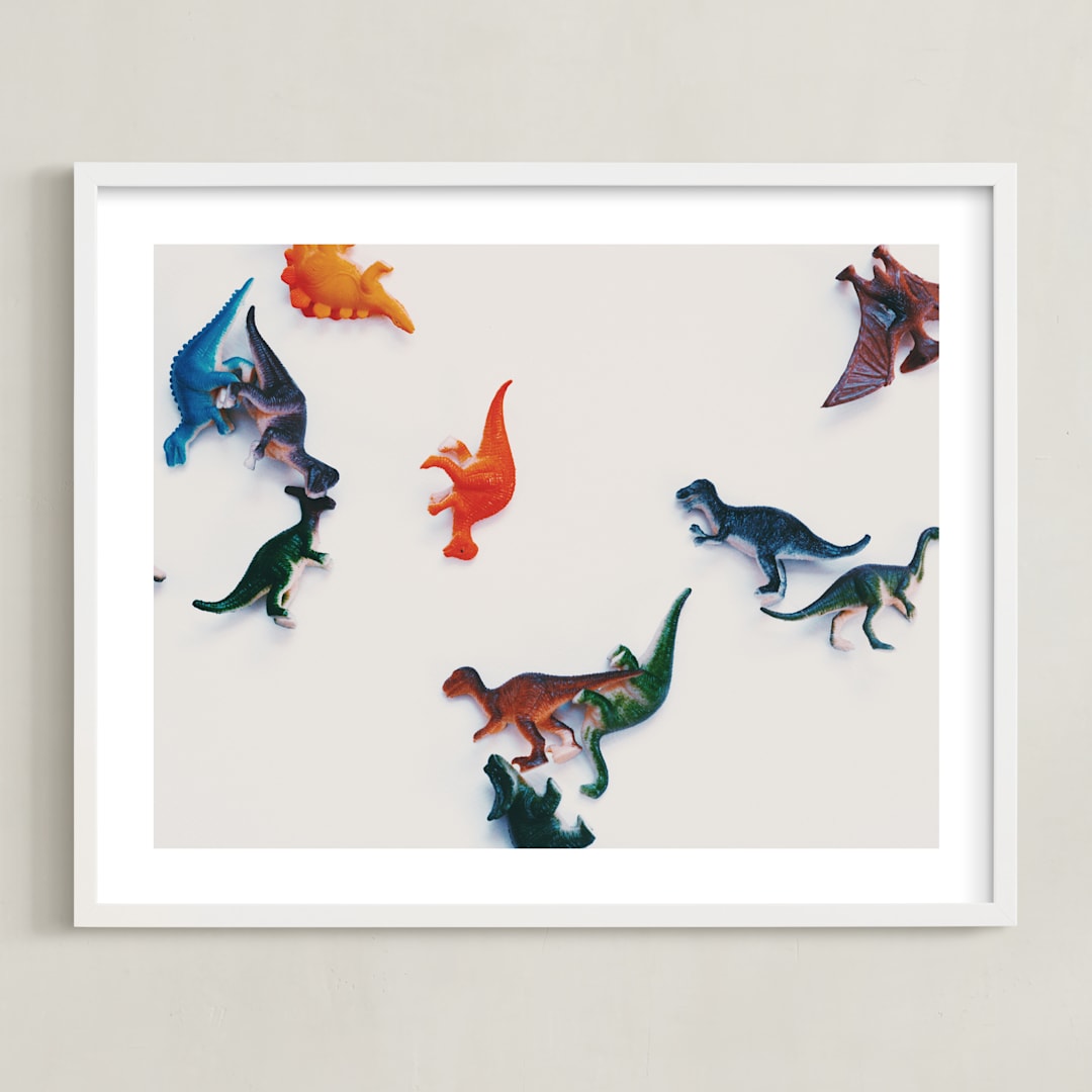 "dinosaurs" - Art Print in white by Morgan Kendall - Framed