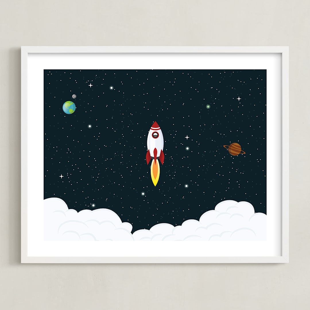 "Outer Space" - Art Print in White by Oma N. Ramkhelawan - Framed