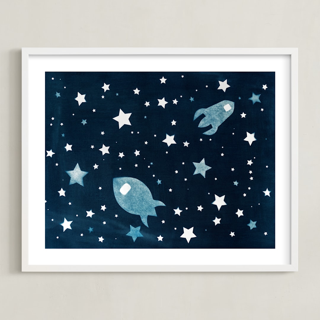 "Through space and time" - Art Print in Prussian blue by raven erebus - Framed