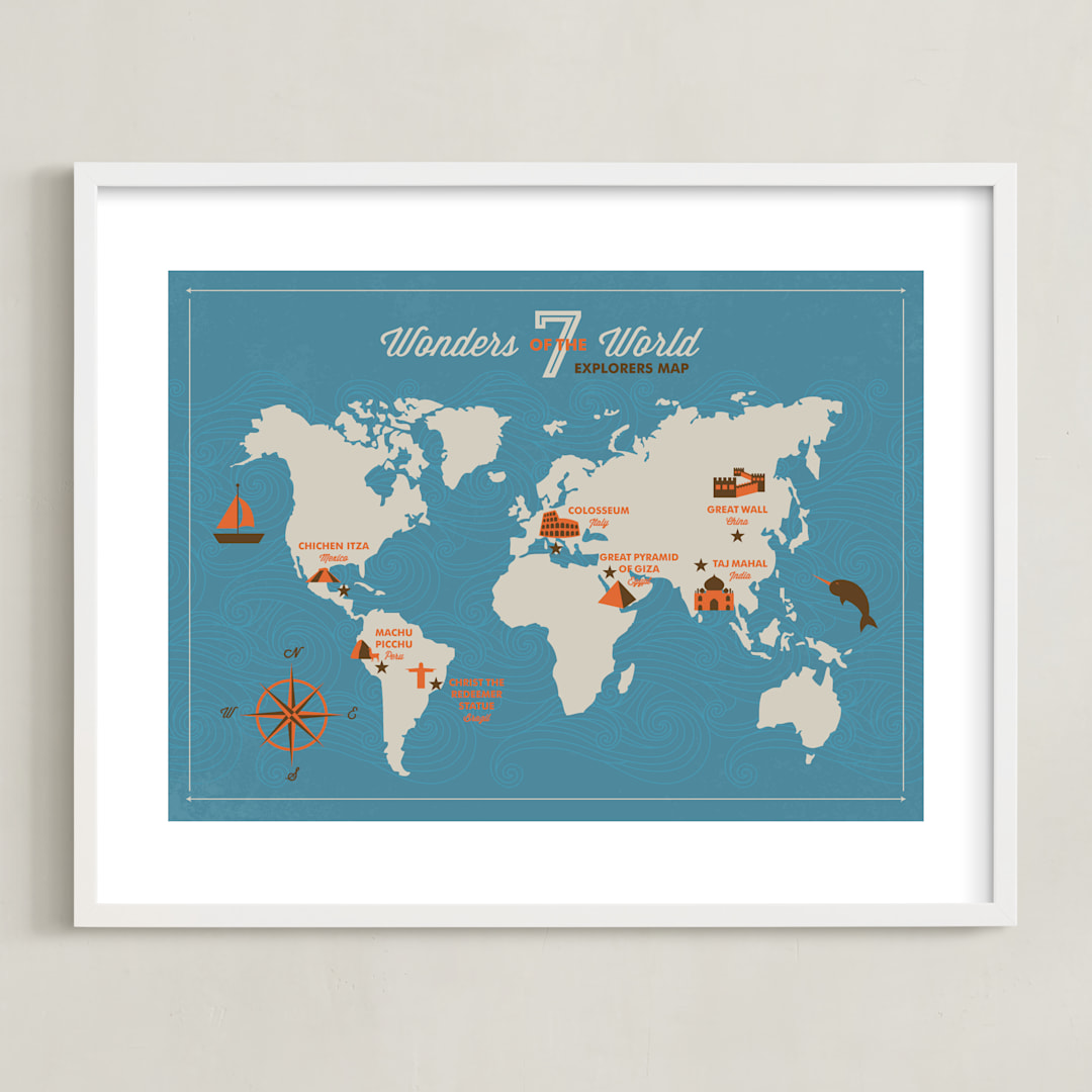 "Seven Wonders" - Art Print in Sea by Shari Margolin - Framed