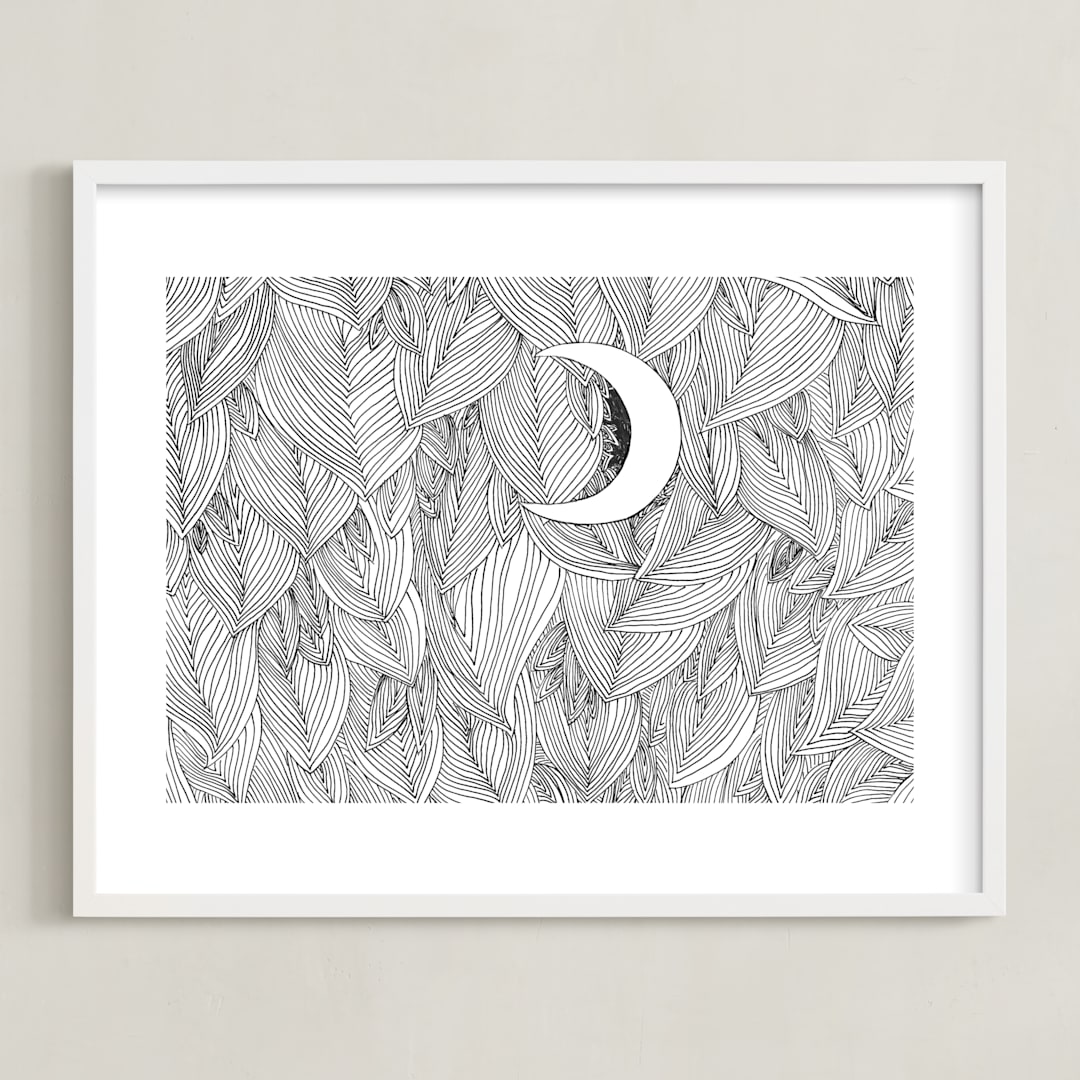 "Peek A Boo" - Art Print in Black & White by Helen H Wu - Framed