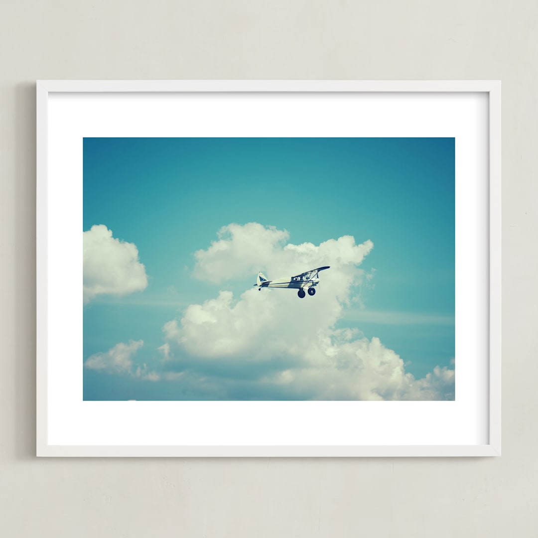 "Fly With Me I" - Art Print in Sky Blue by Erin Beutel - Framed