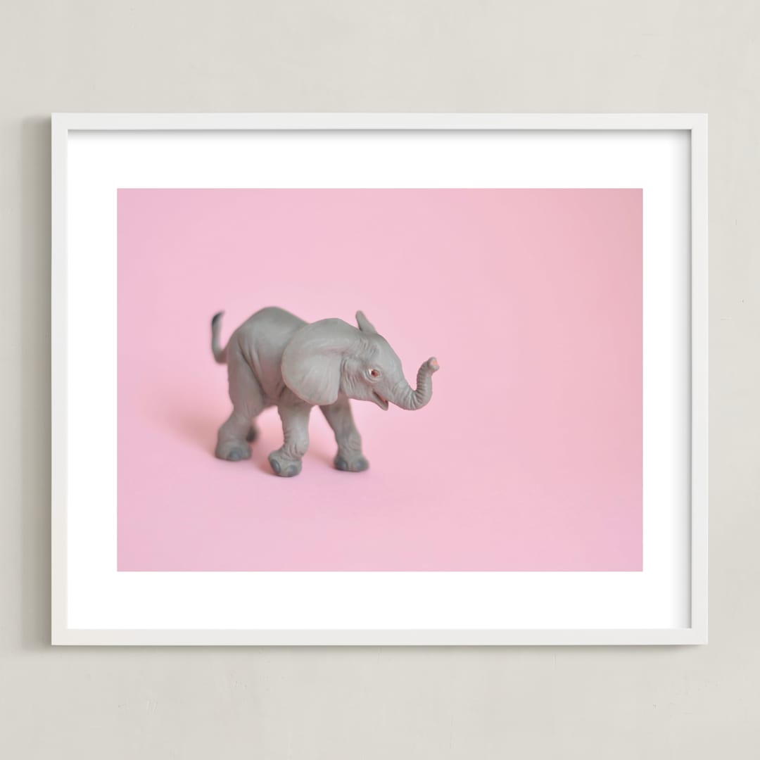 "Toy Elephant" - Art Print in Pretty Pink by Kinga Subject - Framed