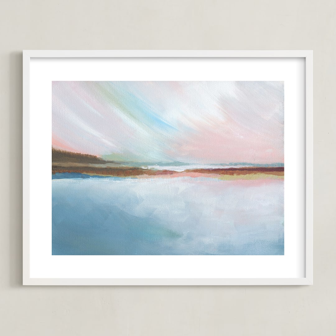 "Misty Bay" - Art Print in Misty Blue by AlisonJerry - Framed