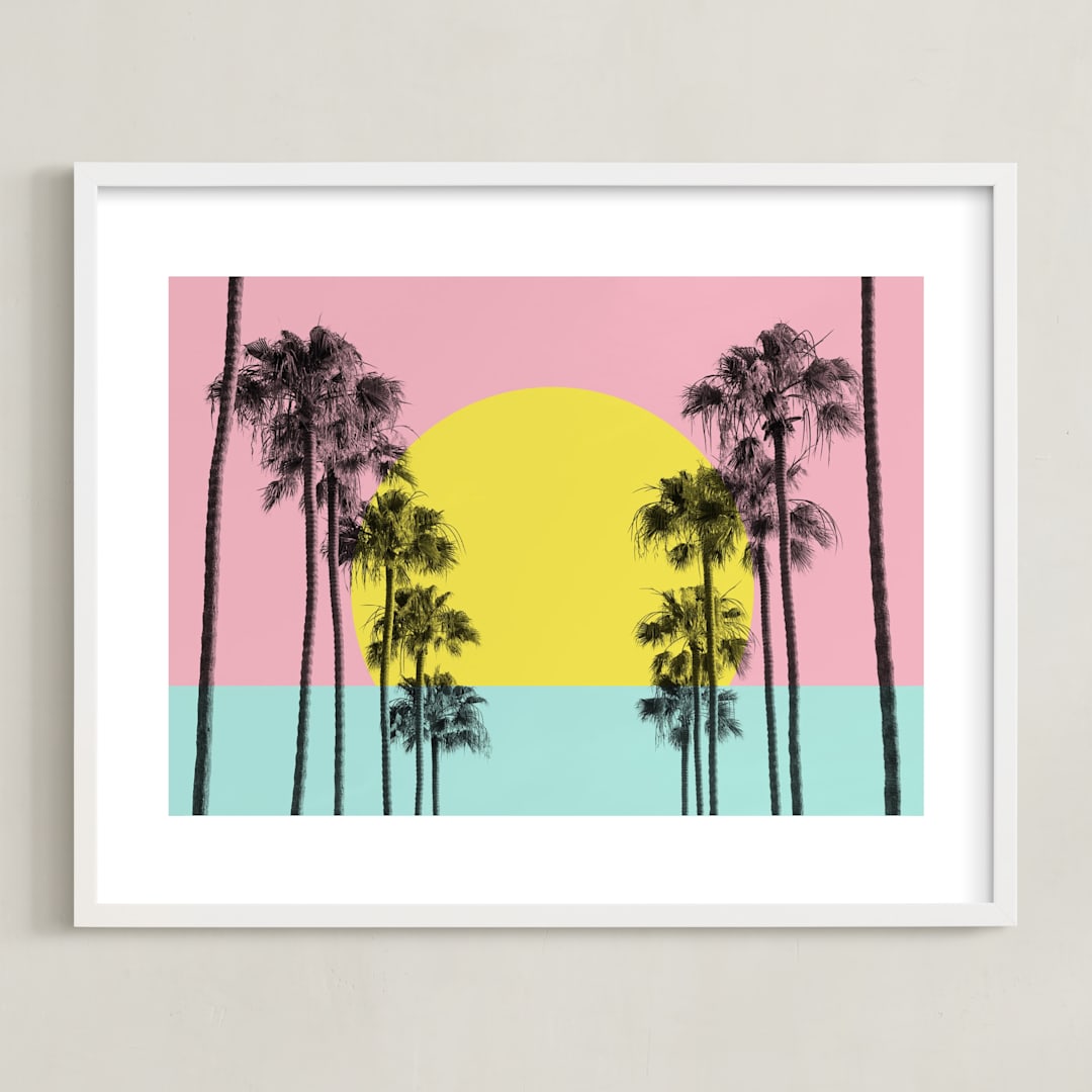 "Summer Palms" - Art Print in Pink Lemonade by Jessica C Nugent - Framed