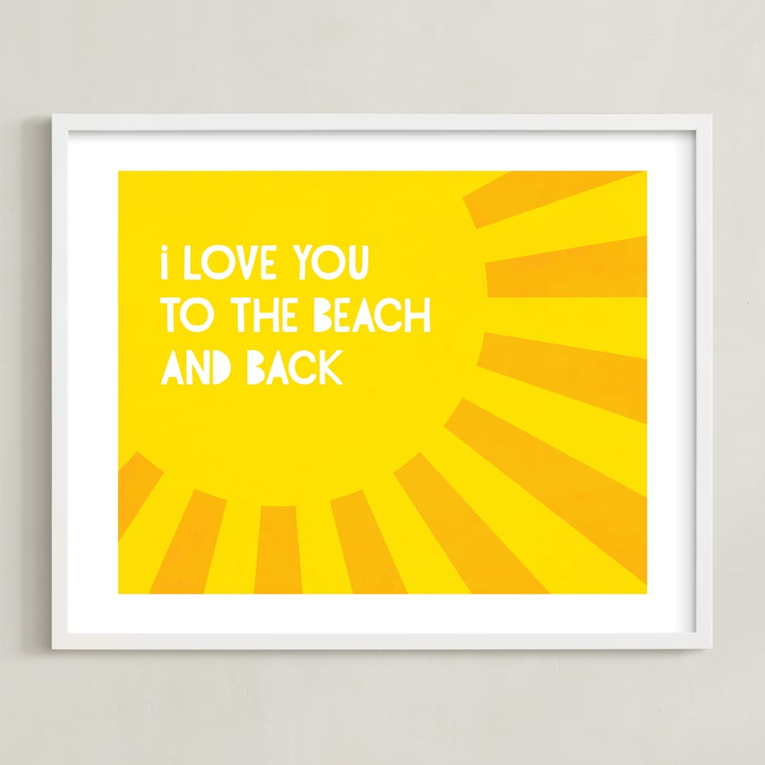 "I Love You To the Beach" - Art Print in Tuscan Sunset Yellow by Lily Wu - Framed