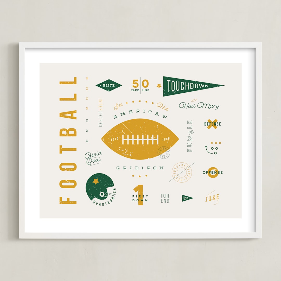 "American Football Vocab" - Art Print in Hunter by Dana Beckwith - Framed