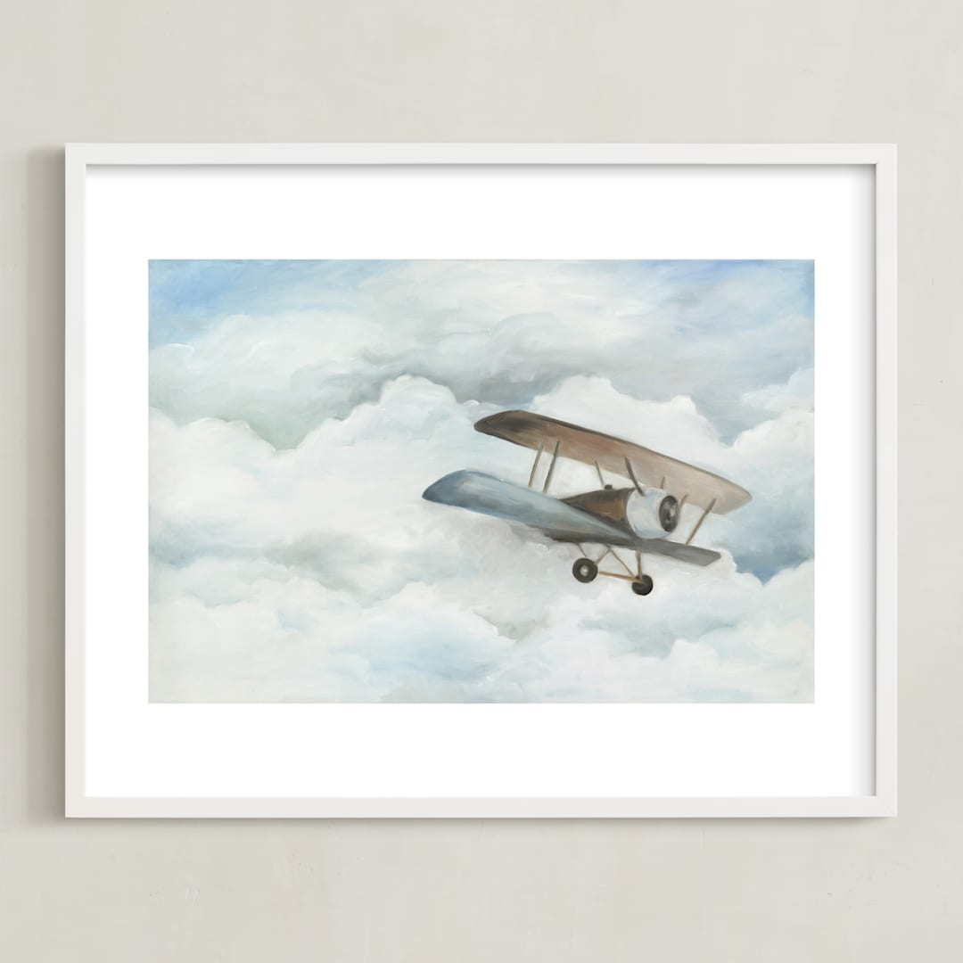 "The Cloud Plane" - Art Print in Baby Blue by Sarah Holden - Framed