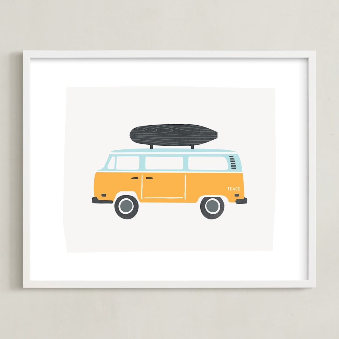 "Wheels 4" - Art Print in Mustard by Kristie Kern - Framed