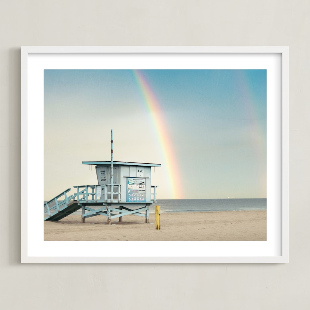 "Rainbow Days" - Art Print in Sky Blue by Shannon Howard - Framed