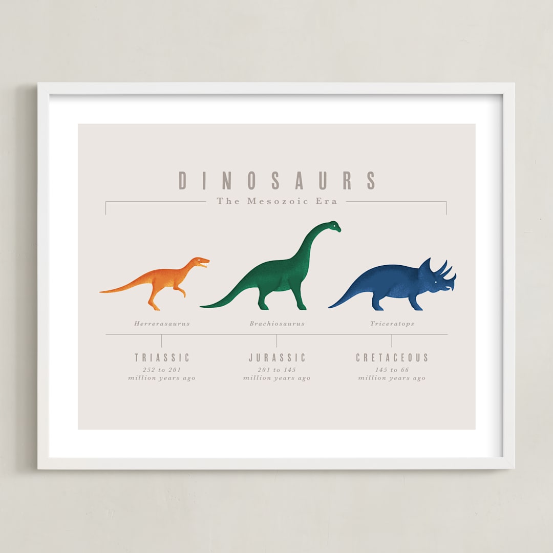 "Dino Timeline" - Art Print in Multicolor by Ashley Presutti Beasley - Framed