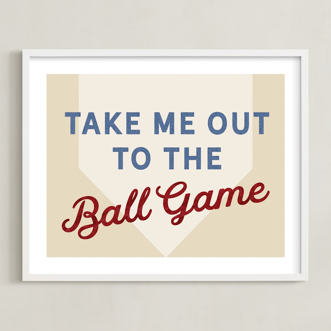 "Little Slugger Series 1" - Art Print in Beige by Pinky Diamond Studio - Framed