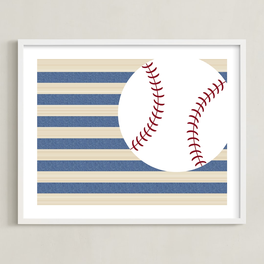 "Little Slugger Series 4" - Art Print in Denim by Pinky Diamond Studio - Framed