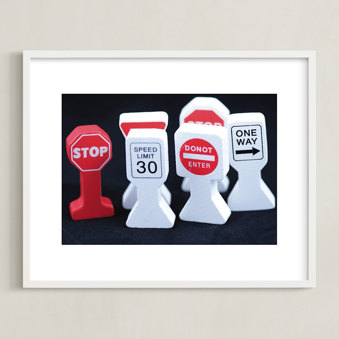 "Transportation Signs" - Art Print in Ruby Red by Mary Ann Glynn-Tusa - Framed