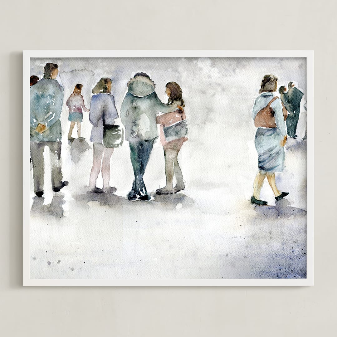 "La estacion" - Art Print in blueish grey by Lulaloo - Framed