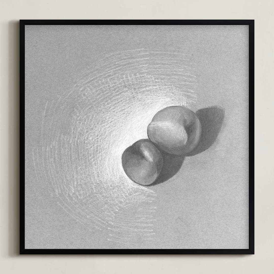 "Two Peaches" - Art Print in Silver by Meghan Lacey - Framed