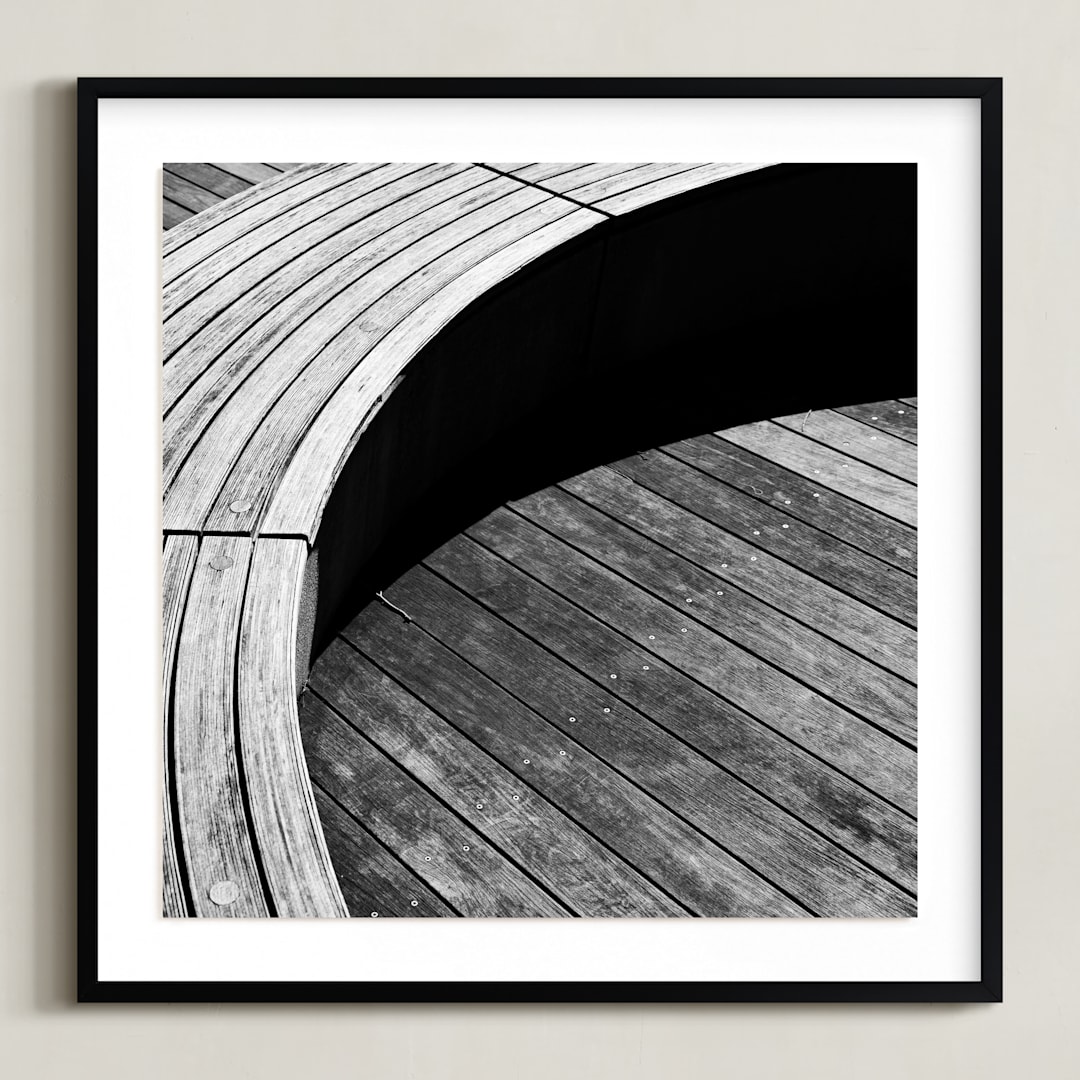 "Curve Bench Geometric I" - Art Print in tonal grey by Van Tsao - Framed
