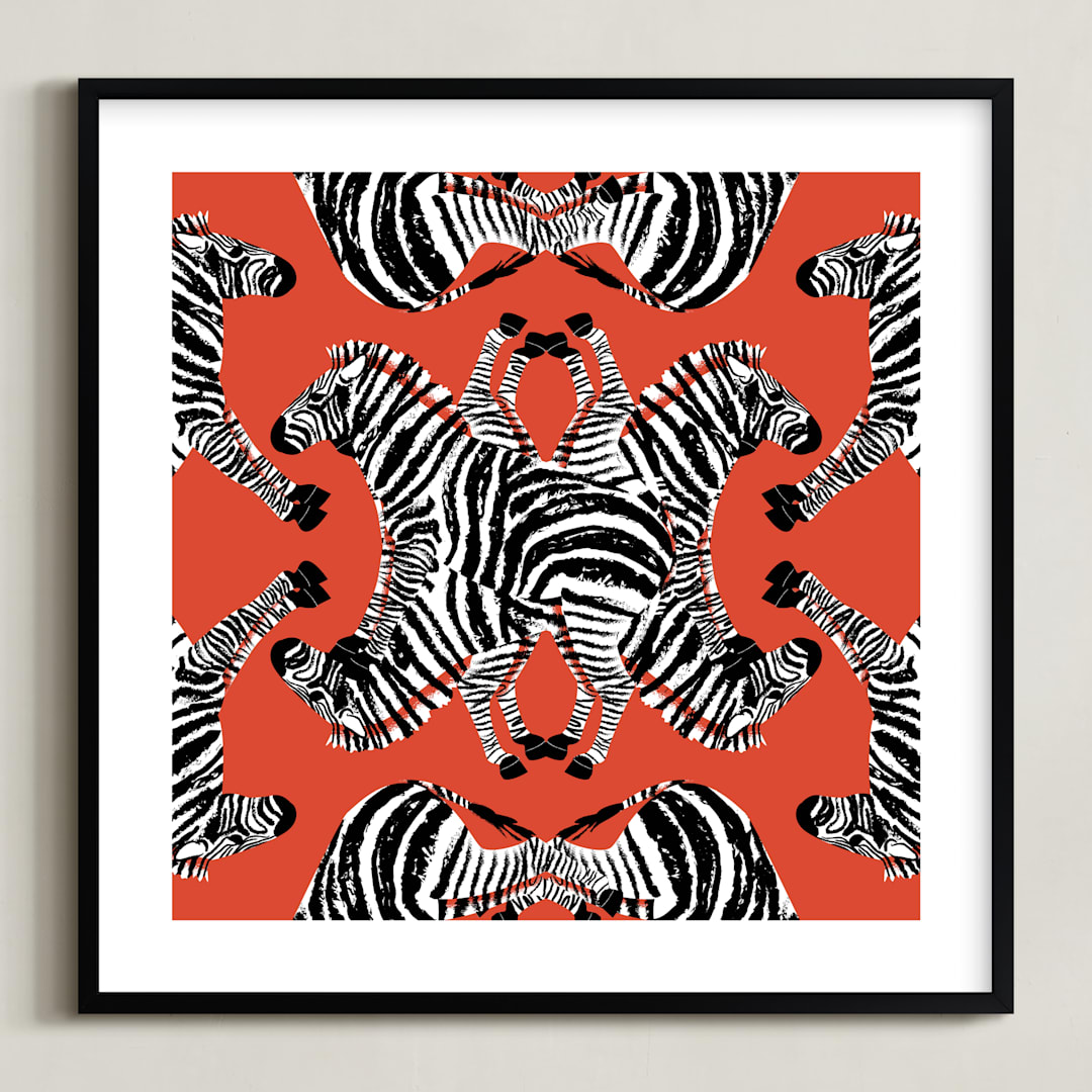 "Zebraba Tile" - Art Print in China Red by 2birdstone - Framed