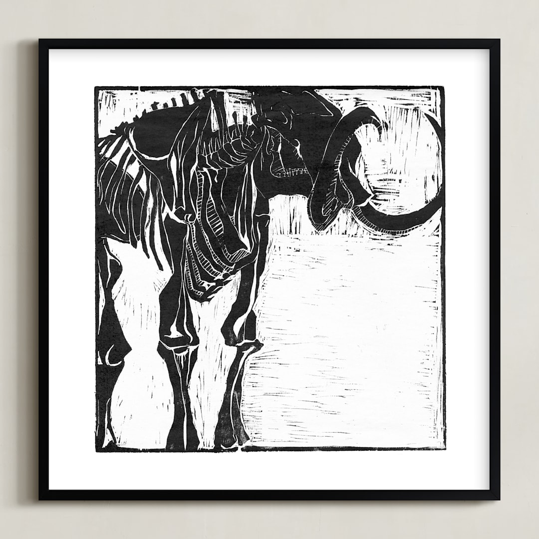"Dino Woodcut" - Art Print in Black by South City Press - Framed