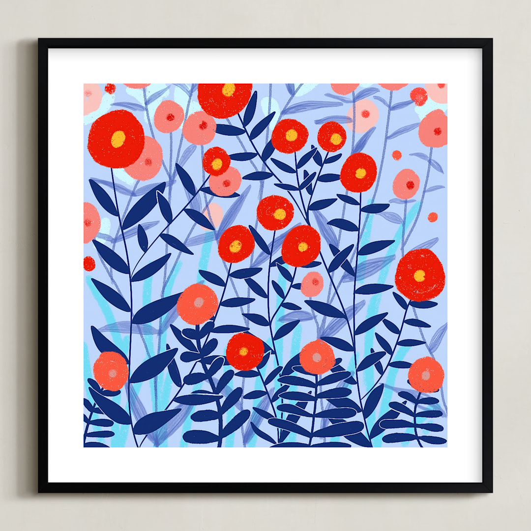 "Morning Flowers" - Art Print in Orange Sun by JW Solomon - Framed