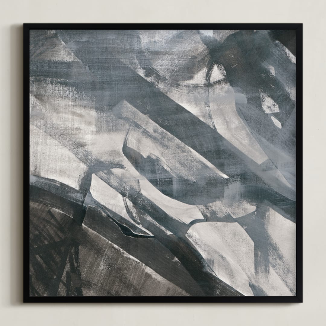 "White and Black Vapor 2 Series 3" - Art Print in White and Black by Angela Simeone - Framed