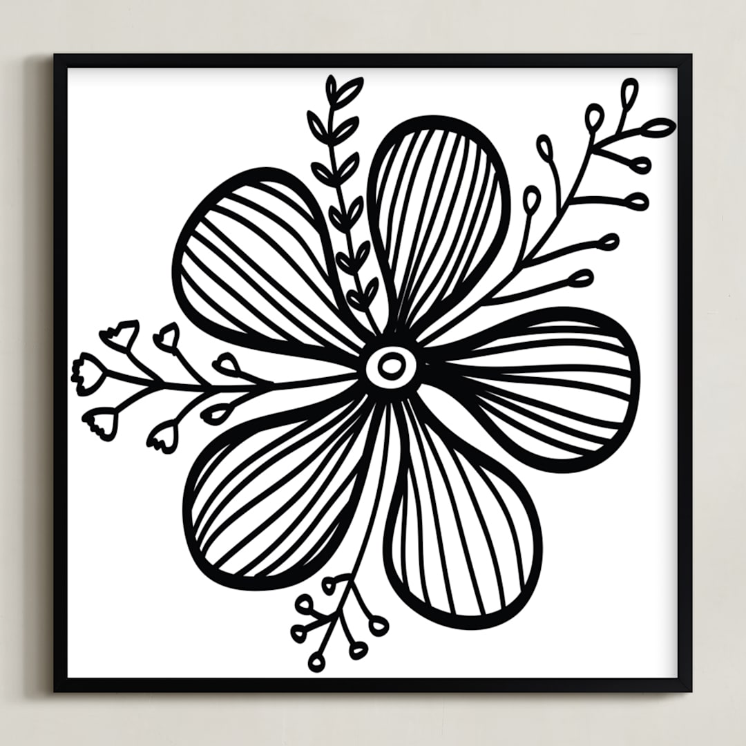 "Doodle Floral" - Art Print in black by Ramoncita - Framed