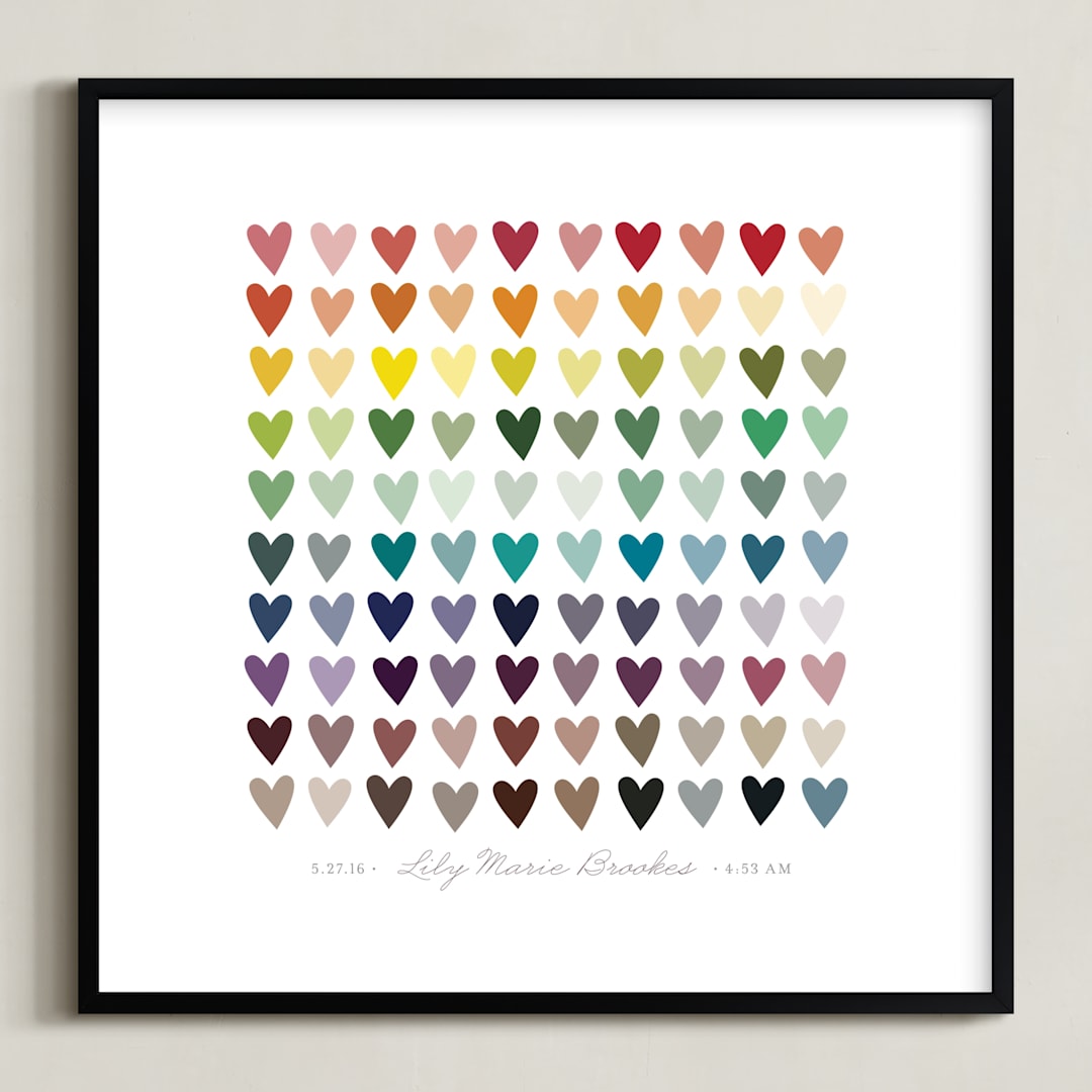 "Paper Hearts" - Personalized Art Print in Rainbow by InkDot - Framed