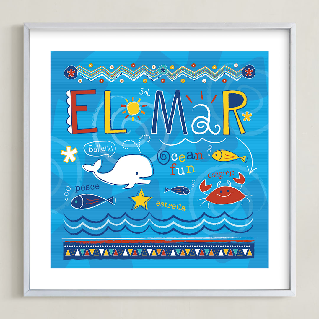 "El Mar" - Art Print in Light Blue by Kimberly Schwede - Framed