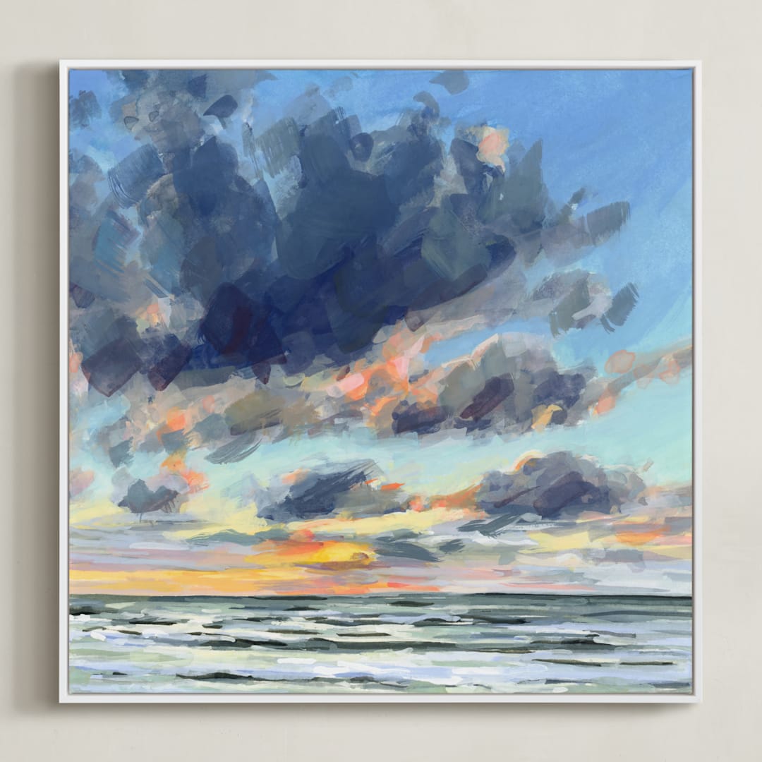 "Rolling Through" - Art Print in Sky Blue by Kelly Johnston - Framed Canvas