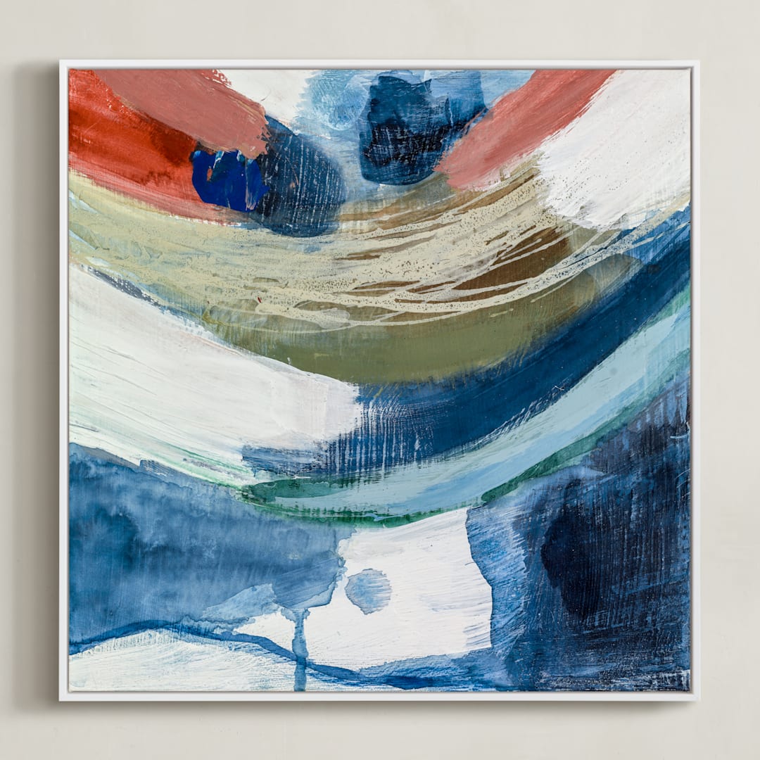"Yin & Yang I" - Art Print in Indigo + Orange by Mary Gaspar - Framed Canvas