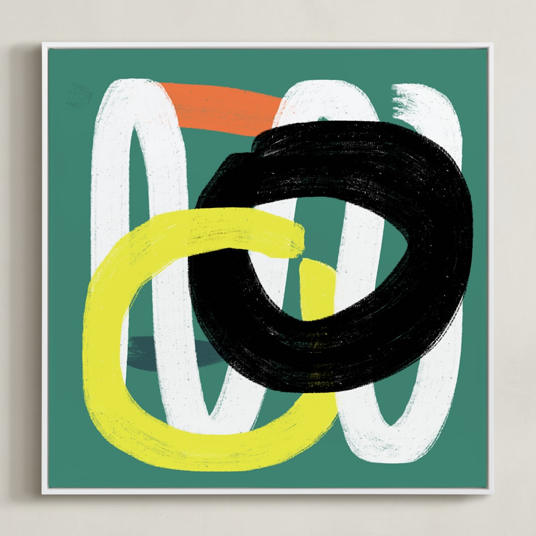 "Feather Step Modern " - Art Print in Teal Green by Amantha Tsaros - Framed Canvas