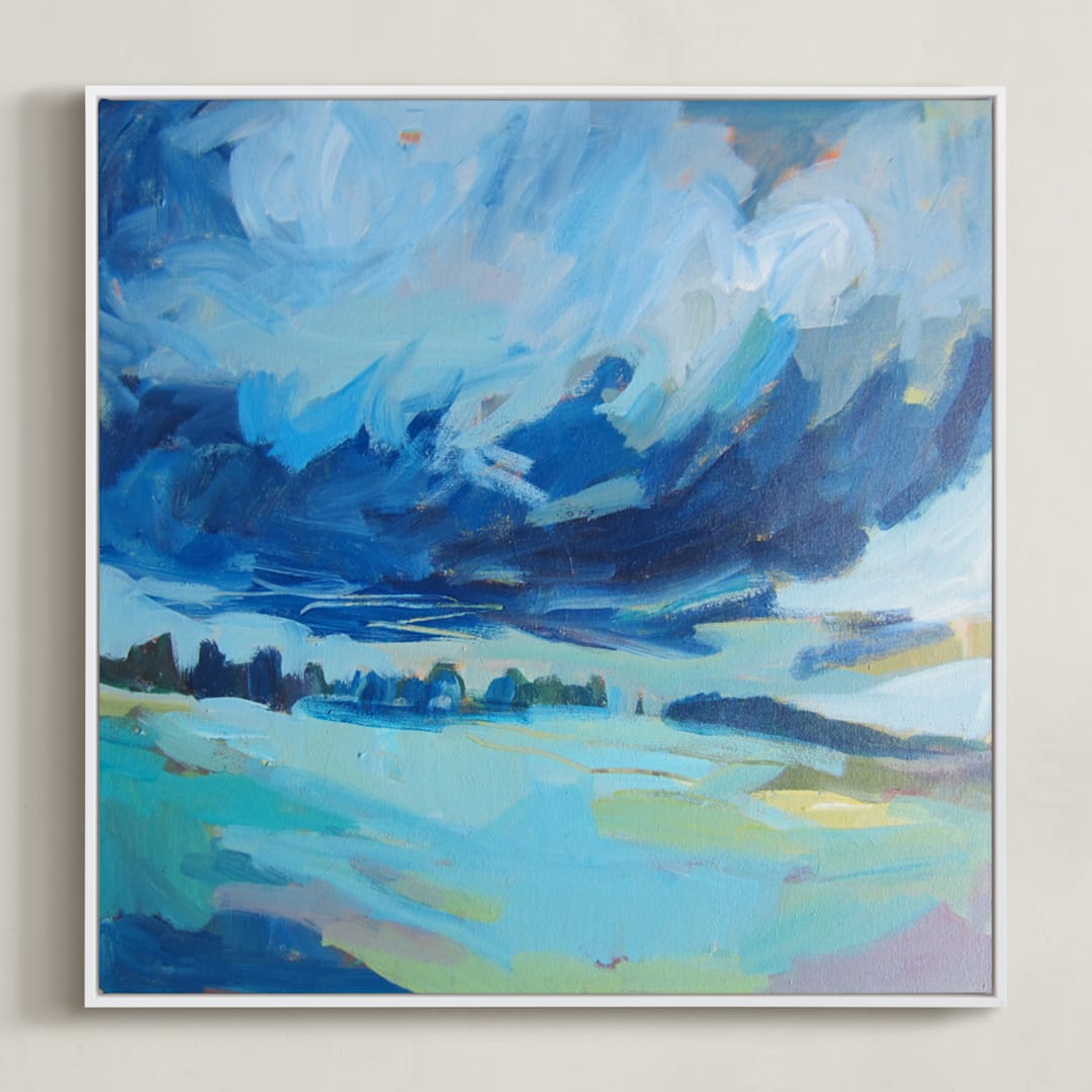 "Heart Full of Wonder" - Art Print in Rich Blues by Megan Leong - Framed Canvas