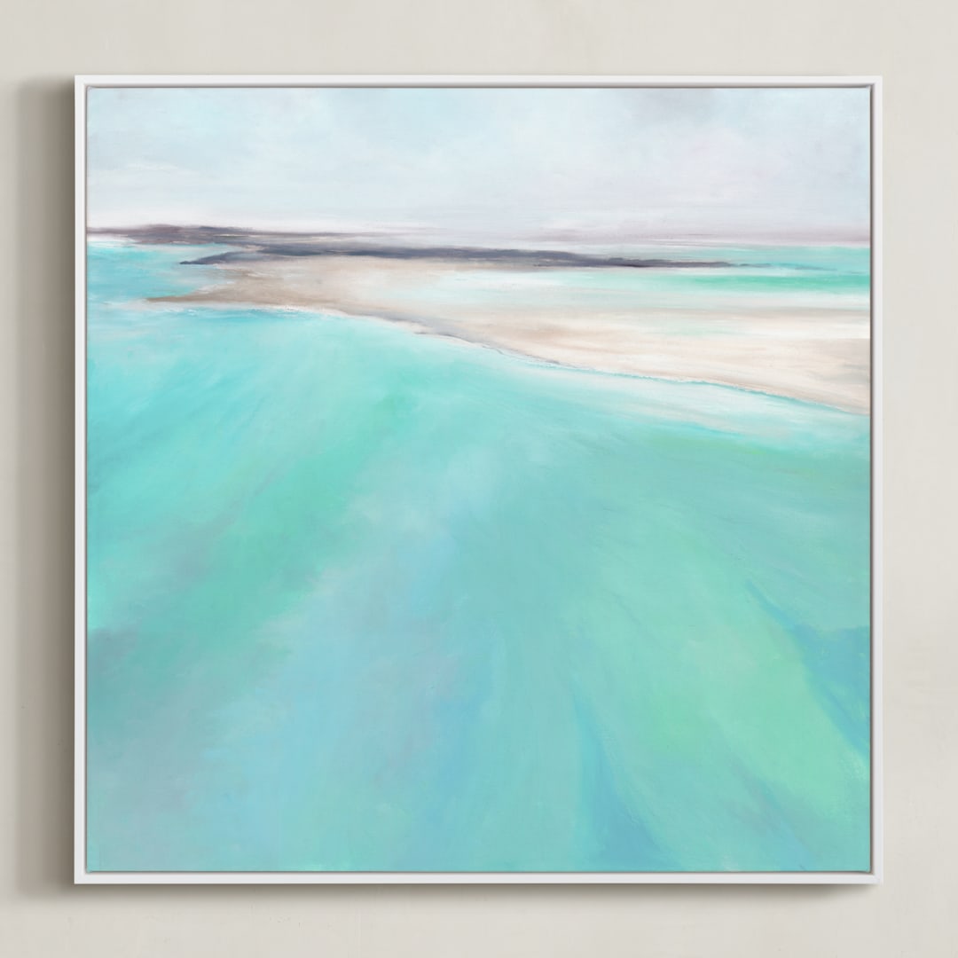 "Aqua Waters" - Art Print in White by Elizabeth Sabine - Framed Canvas
