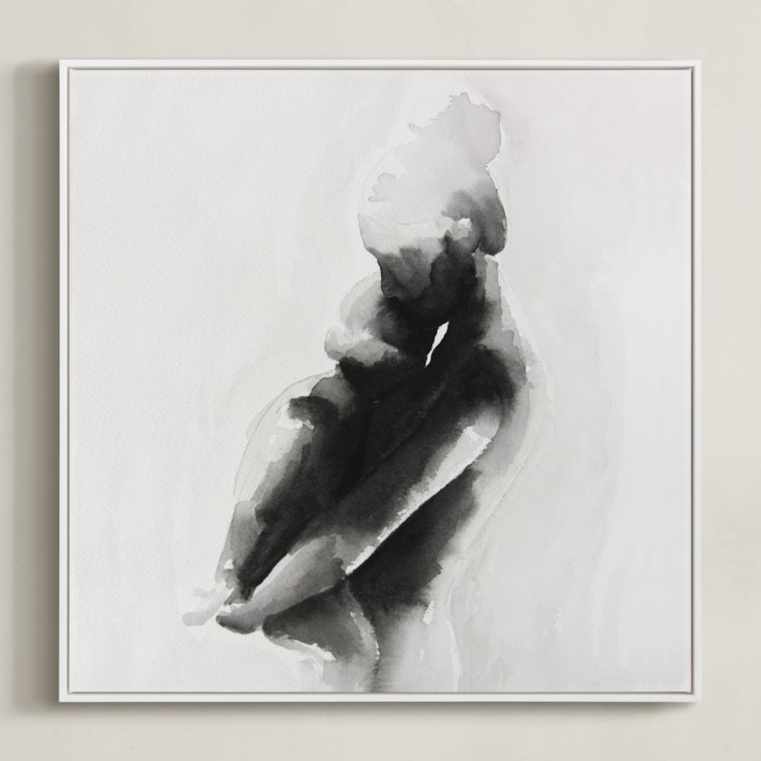 "Mother Embrace Square" - Art Print in Black by Kate Ahn - Framed Canvas