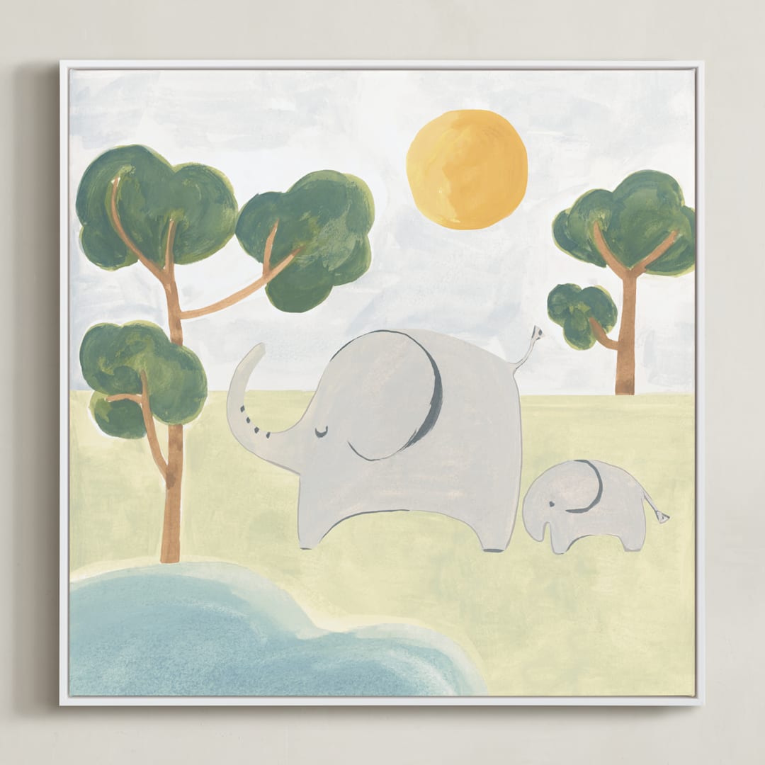 "Safari Friends 3" - Art Print in Lime by Teju Reval - Framed Canvas