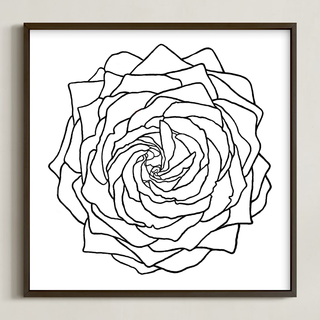 "Linear Rose Drawing" - Art Print in Black line by Kathy Van Torne - Framed