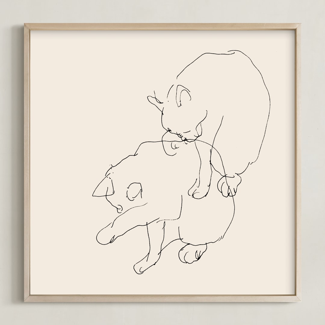 "Sketches after cat IV" - Art Print in Black and Champagne by Catilustre - Framed
