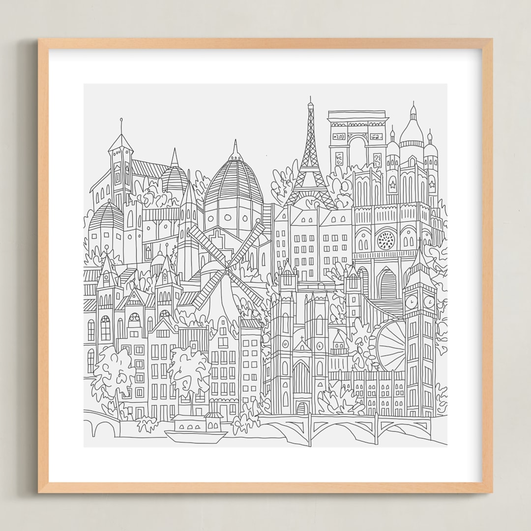 "Study Abroad" - Art Print in White by Krissy Bengtson - Framed