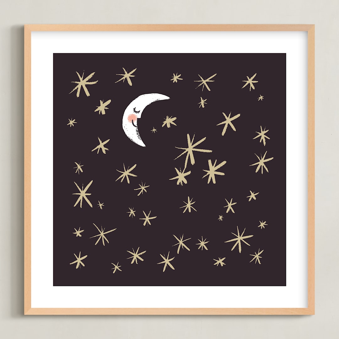 "Good Night Moon and Stars" - Art Print in Dark by Patrice Horvath - Framed