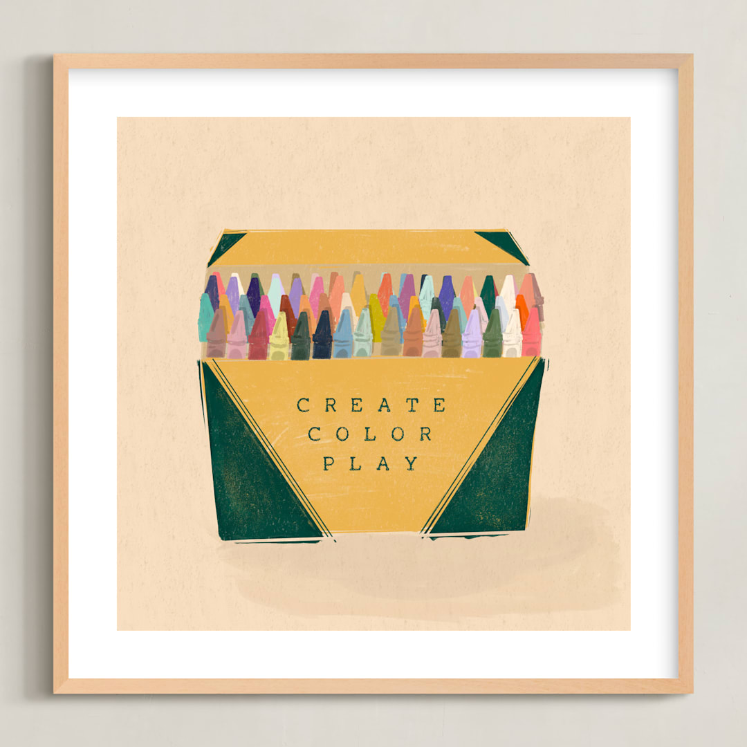 "Vintage Crayon Box - Things We Kept" - Art Print in Emerald Green by Erum Khalili Art - Framed