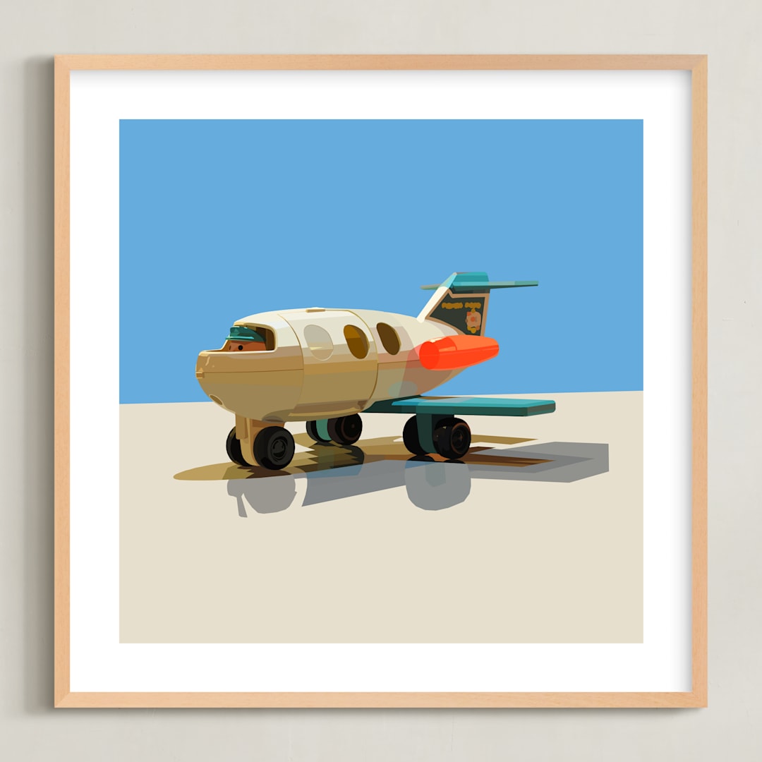 "Toy Jet" - Art Print in Blue by John Andrew Ward - Framed