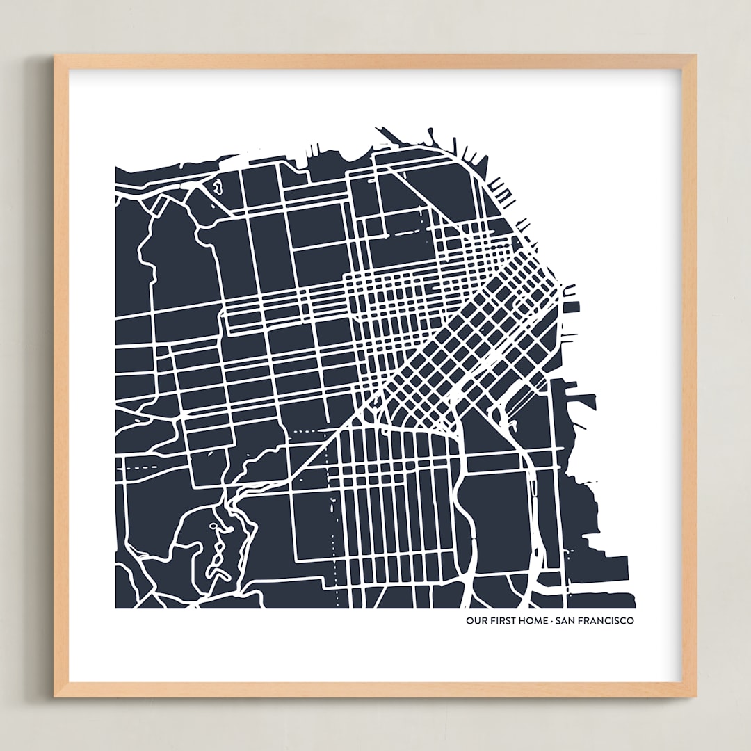 "Filled Map: Custom Print" - Custom Print in Midnight Blue by Minted - Framed