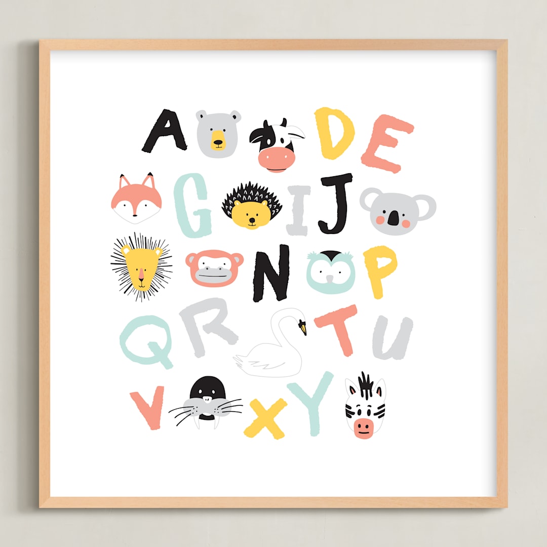 "Animal ABCs" - Art Print in White by Milk House Kids - Framed