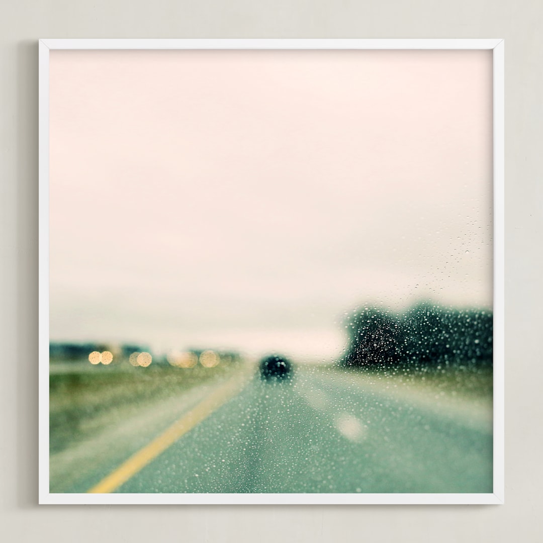 "Road and Rain #2" - Art Print in original blue/green by ALICIA BOCK - Framed