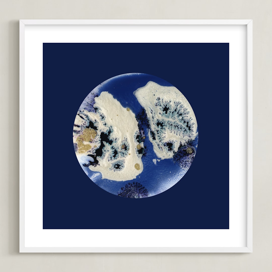 "Moon Landing" - Art Print in Navy Blue by Hi Adelaide - Framed