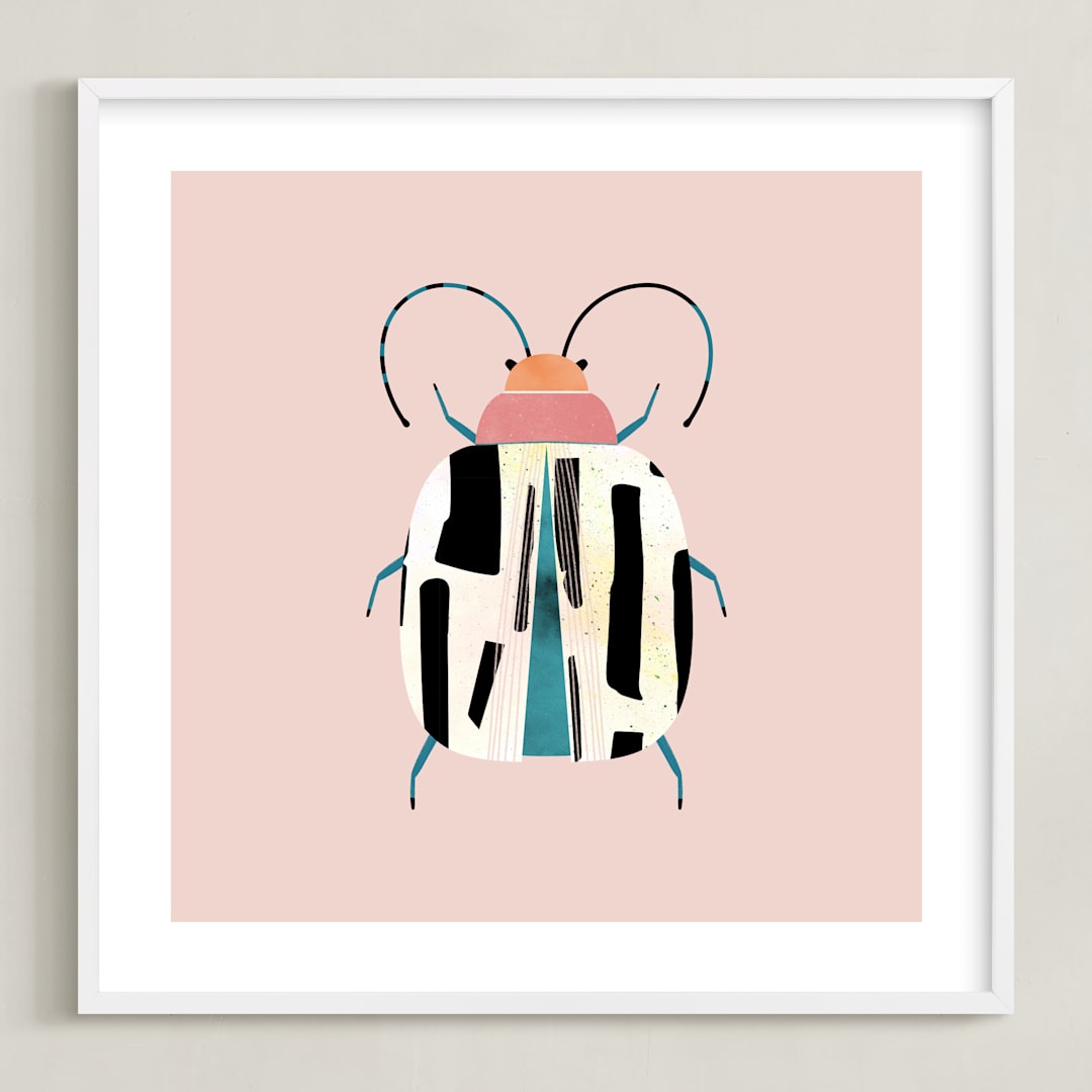 "Little Beetle" - Art Print in Blush by Anna Clement - Framed