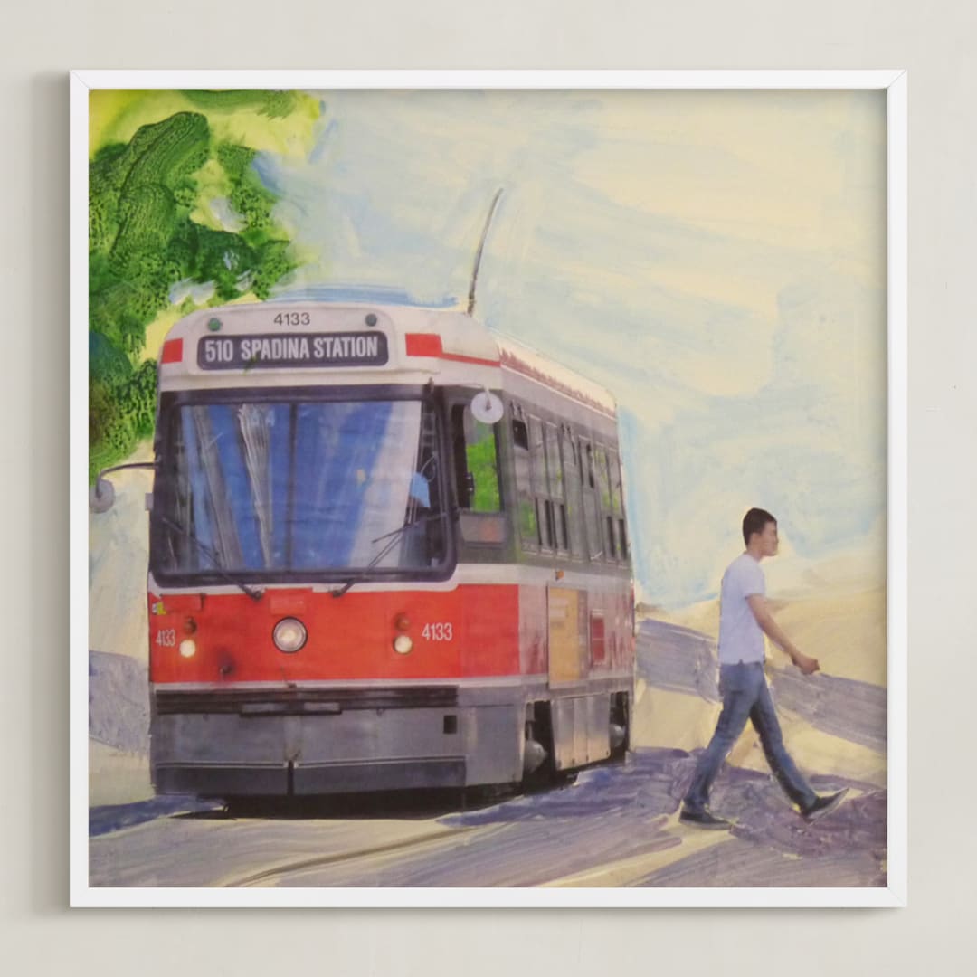 "Spadina Streetcar" - Art Print in Cerulean Blue by Annie Seaton - Framed