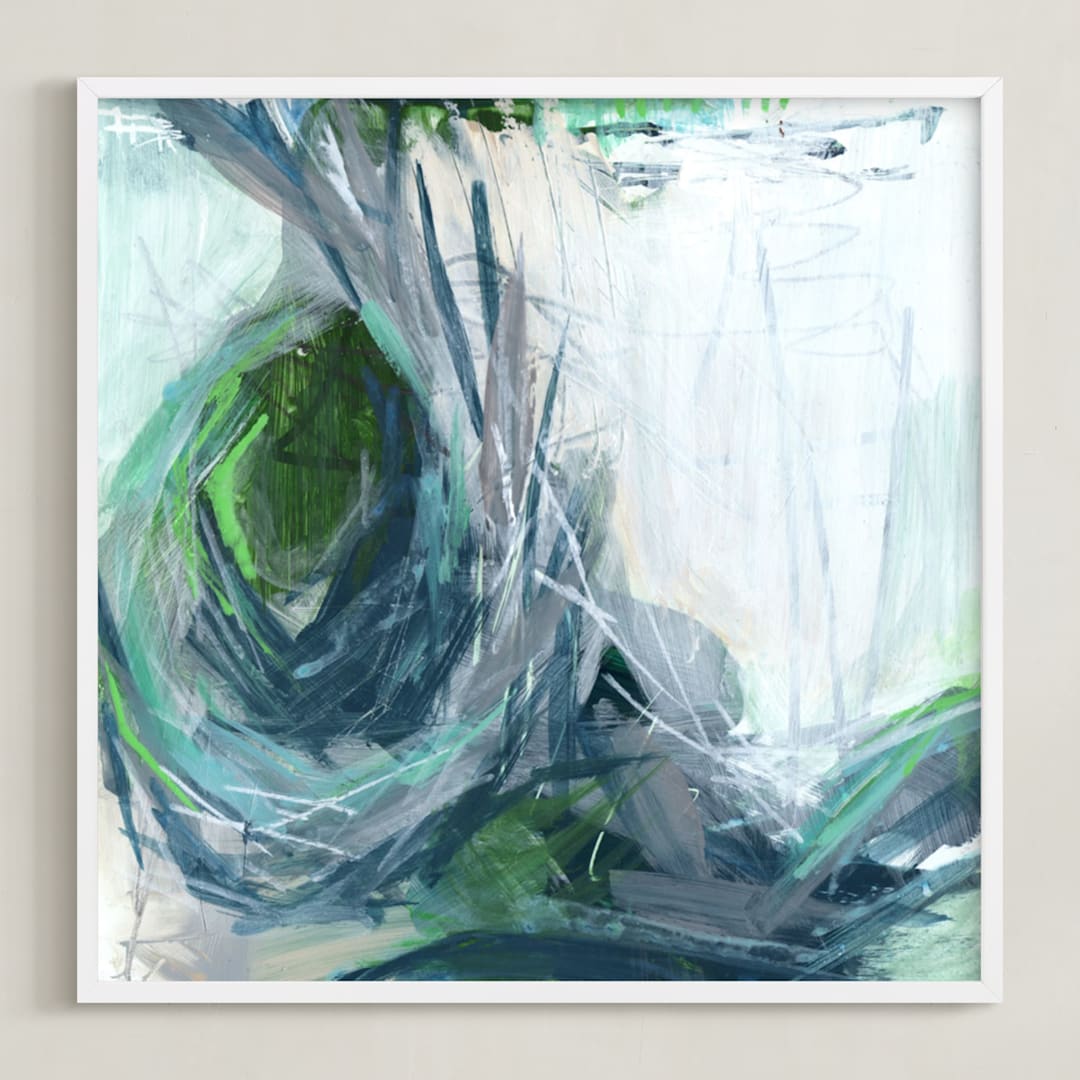 "Resounding Crash" - Art Print in Sea Blue by Jennifer Daily - Framed